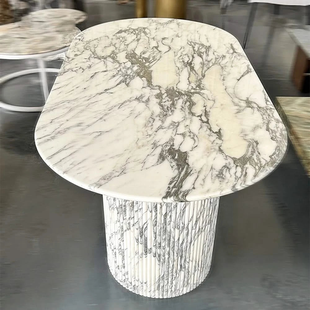 Luxury White Polished Finish Marble Dining Table Set-ChandeliersDecor.com