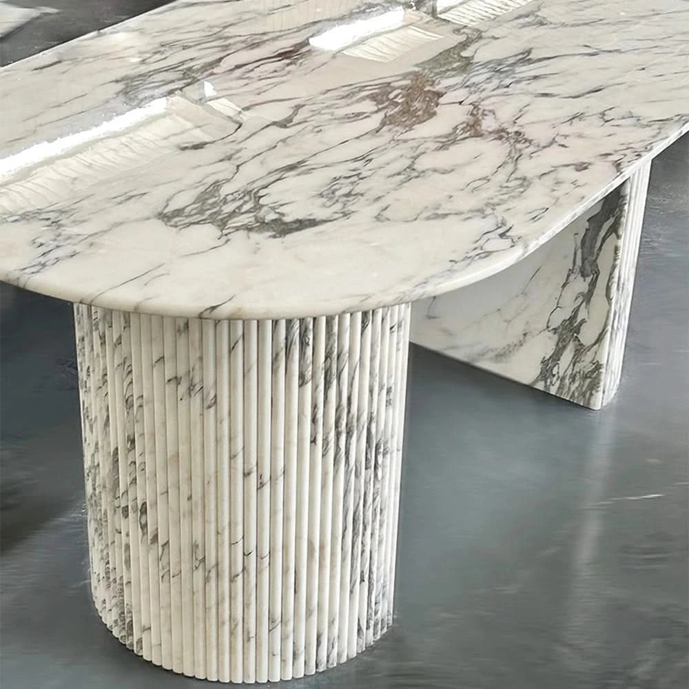 Luxury White Polished Finish Marble Dining Table Set-ChandeliersDecor.com