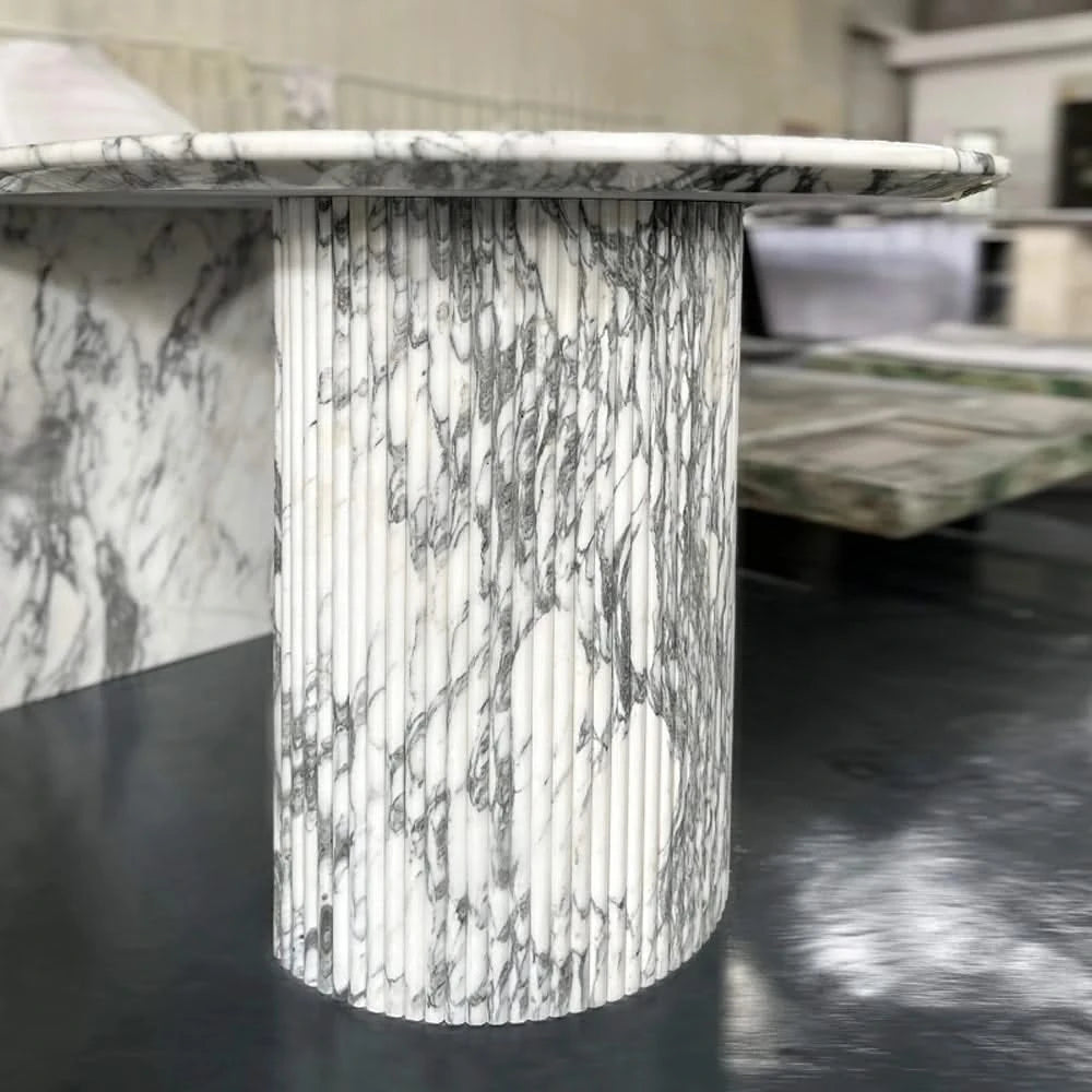 Luxury White Polished Finish Marble Dining Table Set-ChandeliersDecor.com