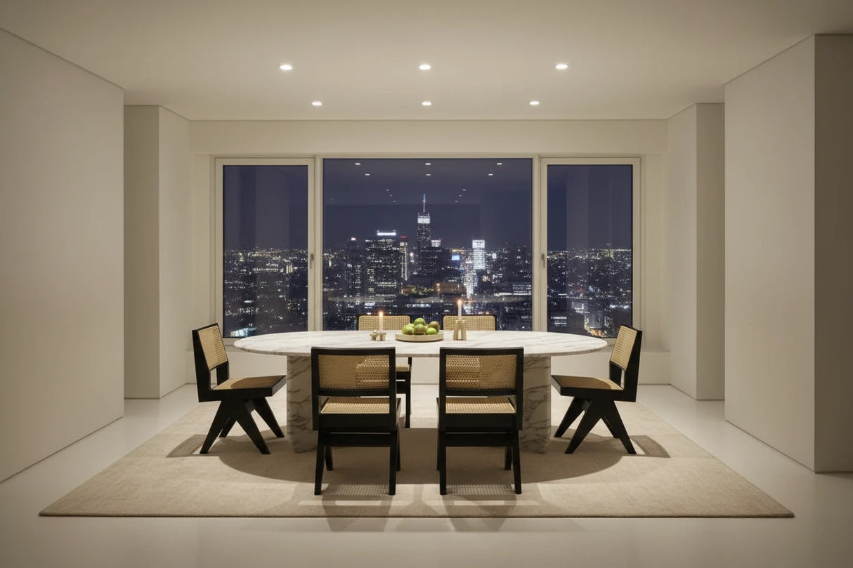 Luxury White Polished Finish Marble Dining Table Set-ChandeliersDecor.com