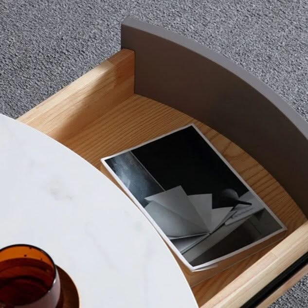 Marble Effect Solid Slab Round Coffee Table-ChandeliersDecor.com