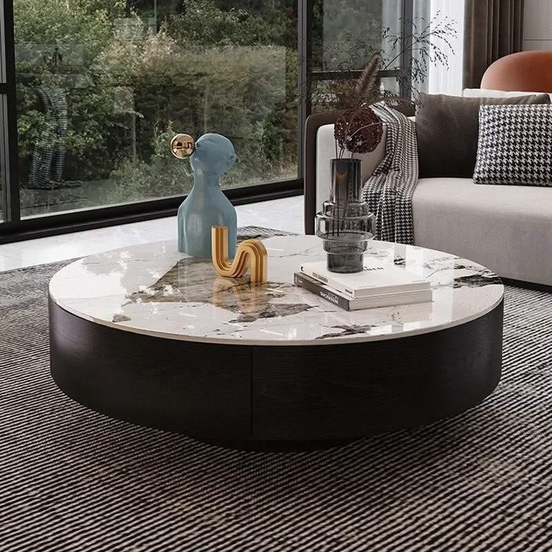 Marble Effect Solid Slab Round Coffee Table-ChandeliersDecor.com