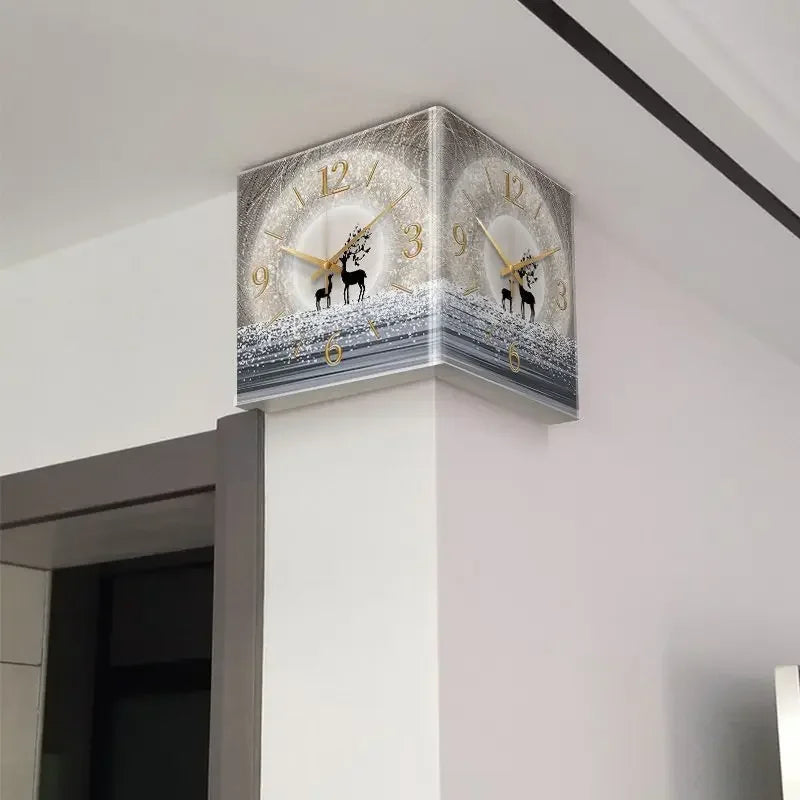 ChandeliersDecor.com-Wall Clocks-Minimalist Double Sided Corner Wall Clock