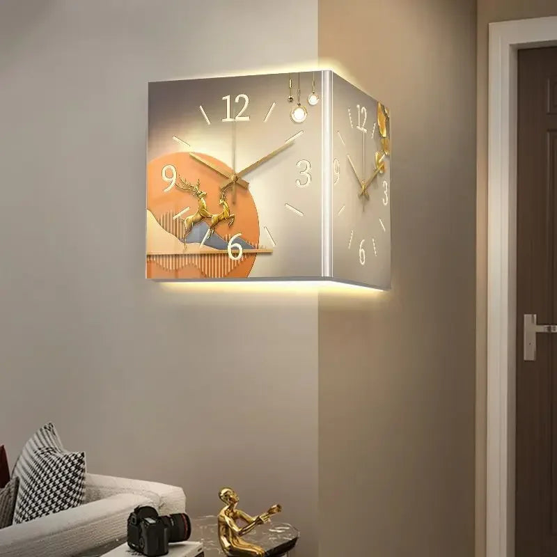ChandeliersDecor.com-Wall Clocks-Minimalist Double Sided Corner Wall Clock
