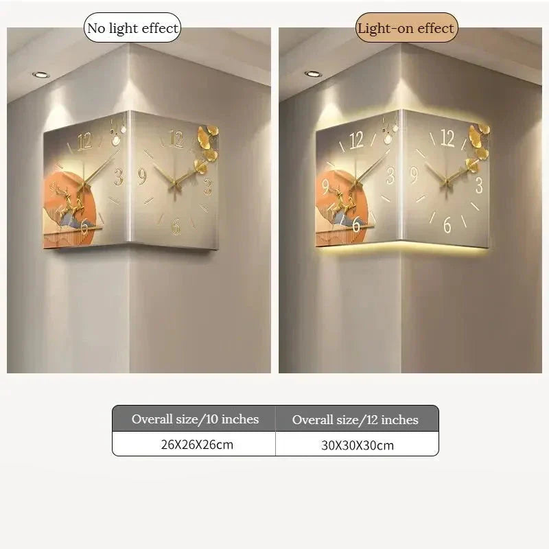 ChandeliersDecor.com-Wall Clocks-Minimalist Double Sided Corner Wall Clock