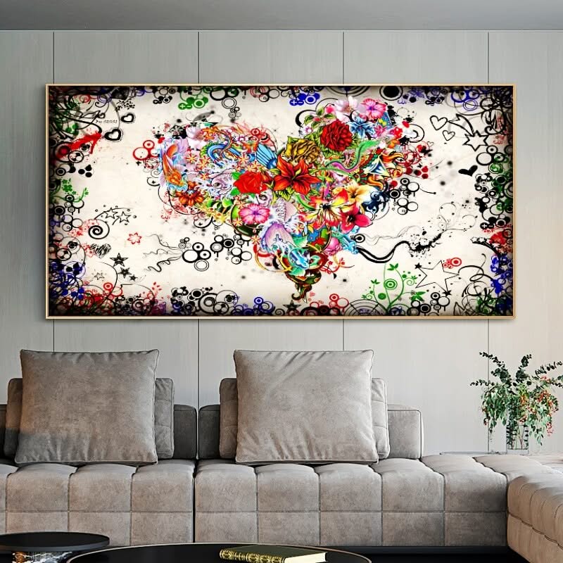 Modern Art Colourful Heart Flowers Canvas Wall Art-ChandeliersDecor.com