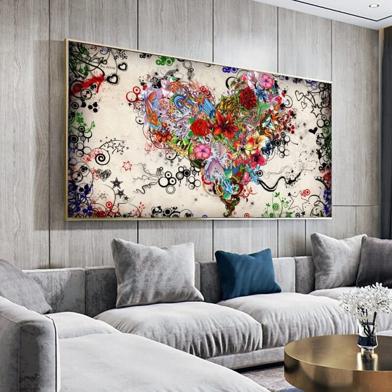 Modern Art Colourful Heart Flowers Canvas Wall Art-ChandeliersDecor.com