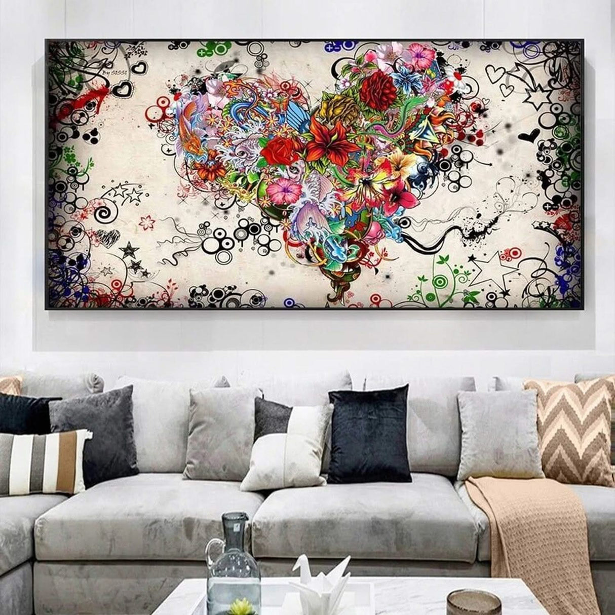 Modern Art Colourful Heart Flowers Canvas Wall Art-ChandeliersDecor.com