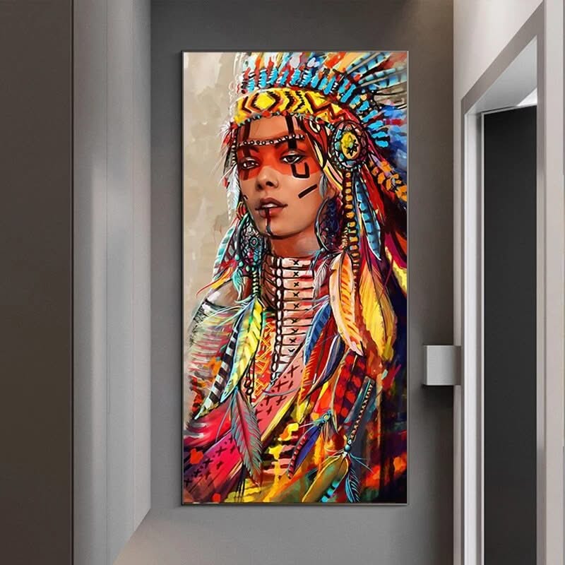Modern Art Red Indian Women Canvas Wall Art-ChandeliersDecor.com