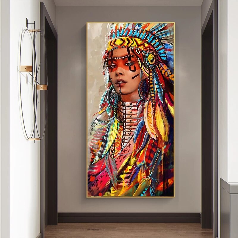 ChandeliersDecor.com-Wall Posters-Modern Art Red Indian Women Canvas Wall Art