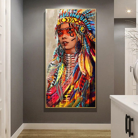 ChandeliersDecor.com-Wall Posters-Modern Art Red Indian Women Canvas Wall Art