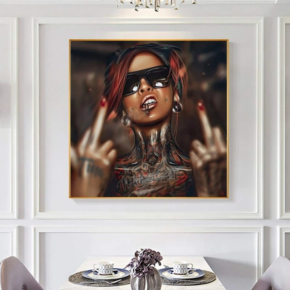 Modern Black Girl with Tattoo Canvas Wall Art-ChandeliersDecor.com