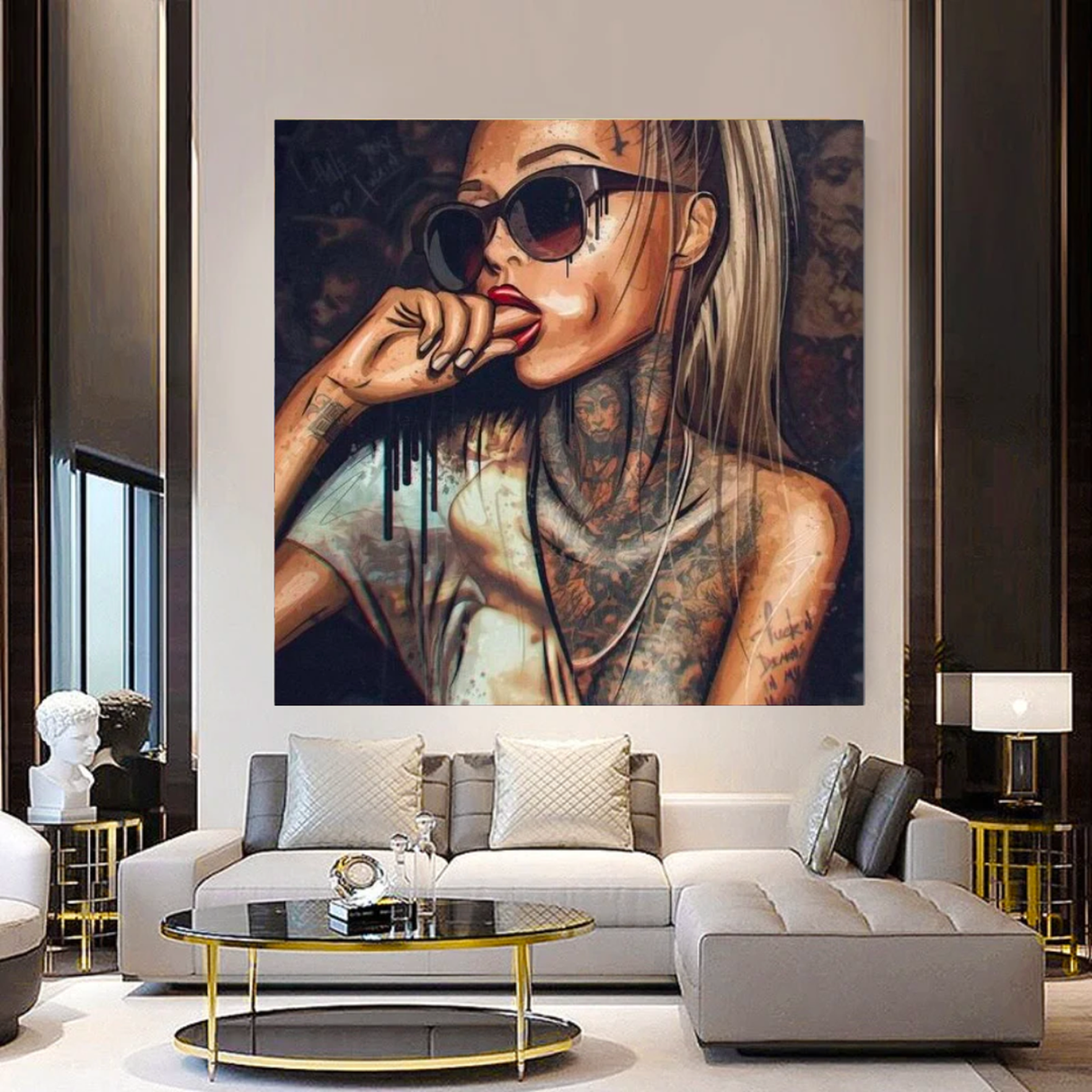 Modern Black Girl with Tattoo Canvas Wall Art-ChandeliersDecor.com