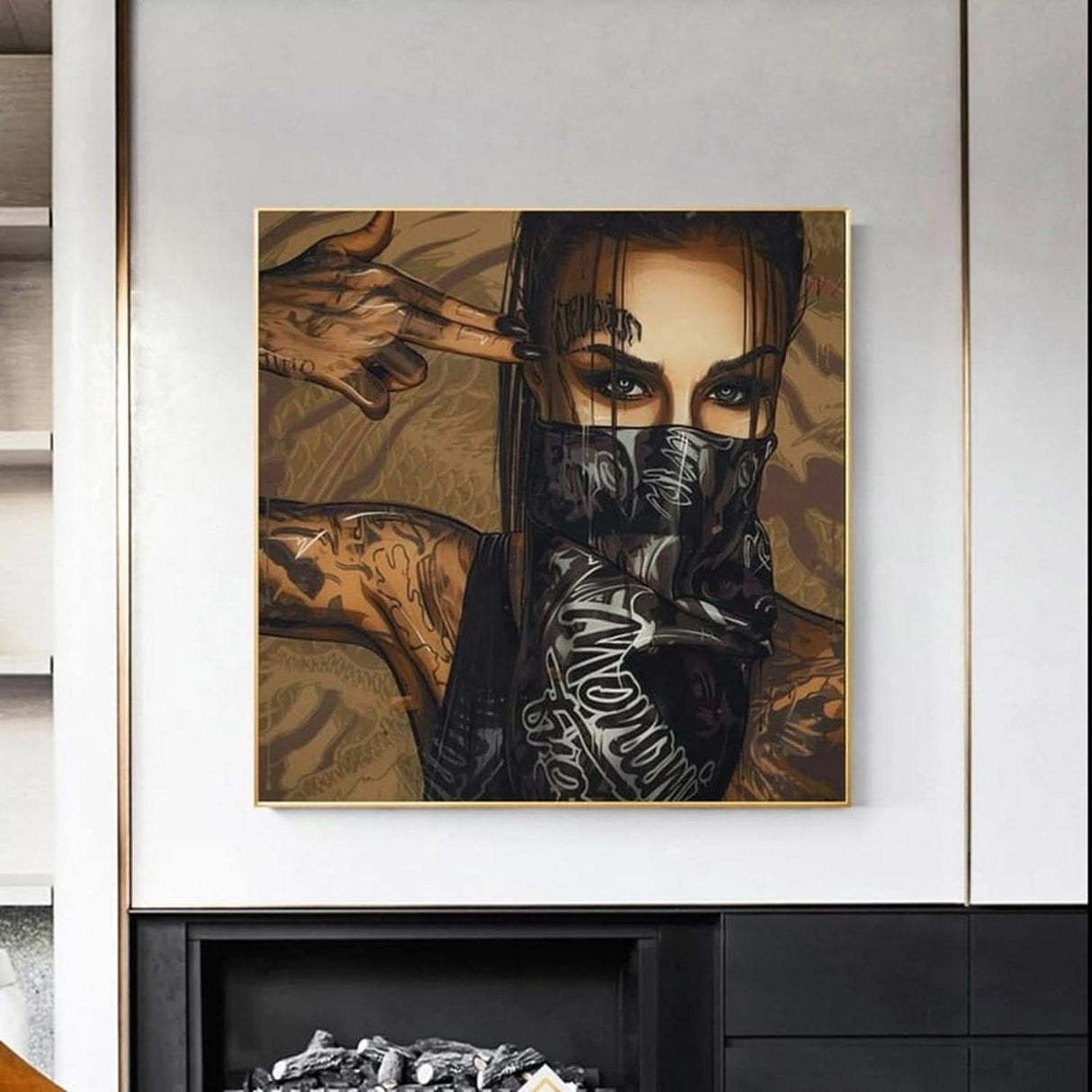 Modern Black Girl with Tattoo Canvas Wall Art-ChandeliersDecor.com