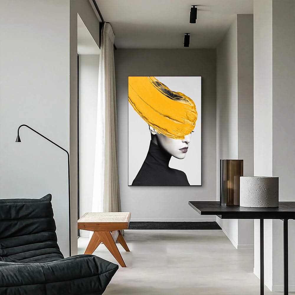 Modern Black Women With Yellow Hat Canvas Wall Art-ChandeliersDecor.com