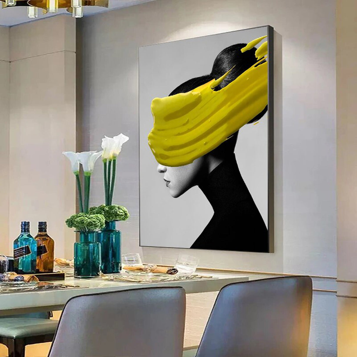 ChandeliersDecor.com-Wall Posters-Modern Black Women With Yellow Hat Canvas Wall Art