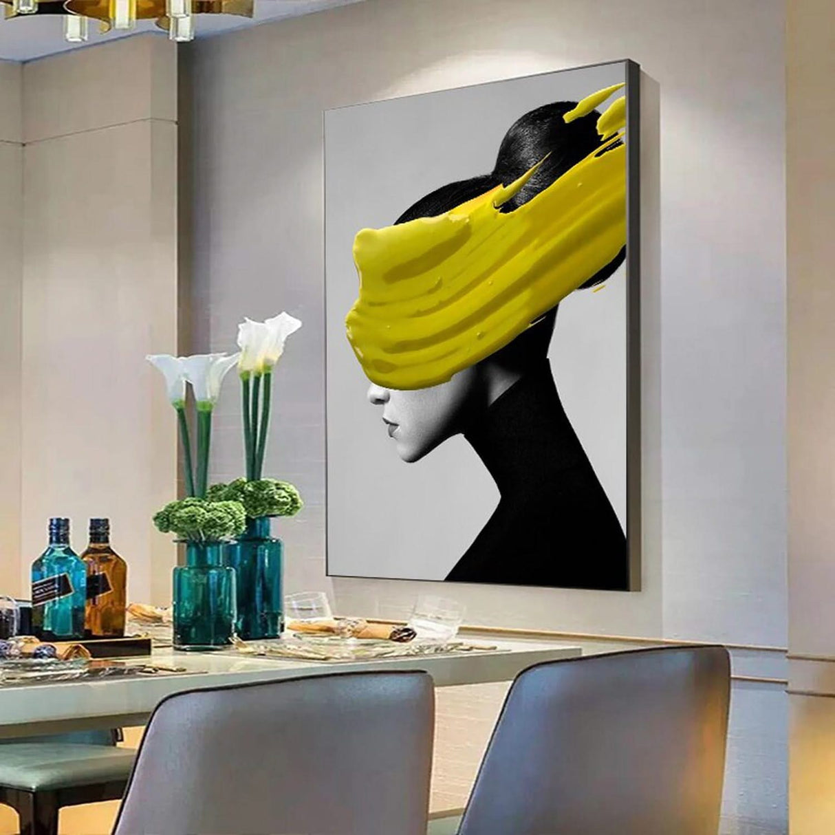 Modern Black Women With Yellow Hat Canvas Wall Art-ChandeliersDecor.com