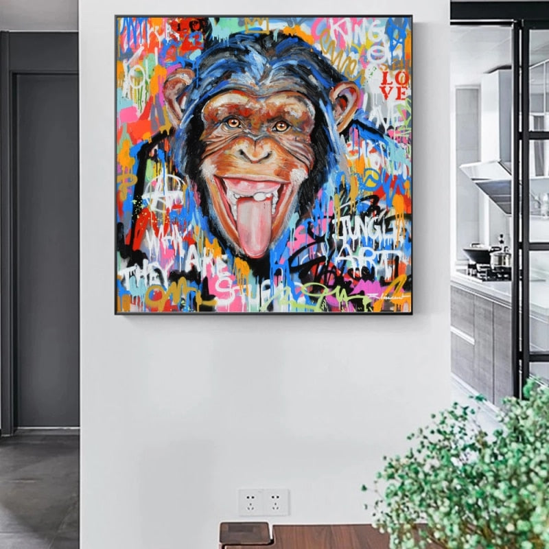 ChandeliersDecor.com-Wall Posters-Modern Graffiti Art of Monkey Canvas Wall Art