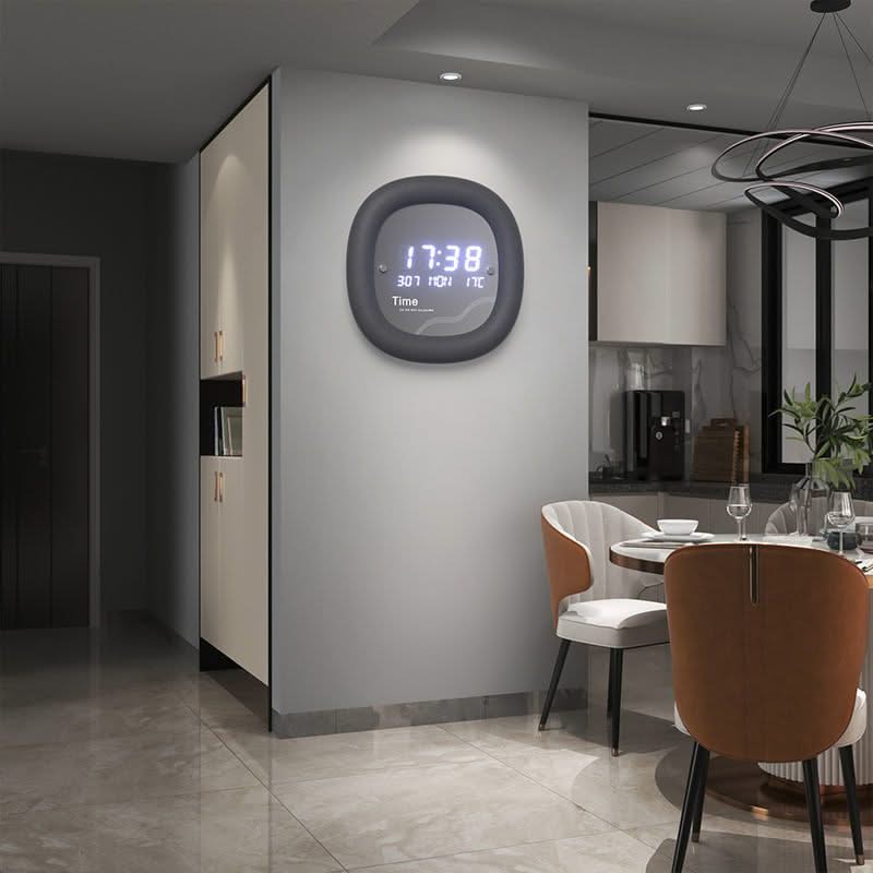 Modern Simple Home Electronic Date Temperature Wall Clock-ChandeliersDecor.com