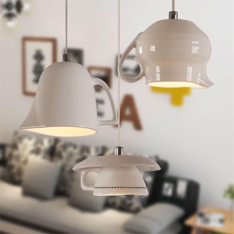 Modern Tea Cup Teapot Crockery Ceramic Led Pendant Lights-ChandeliersDecor.com