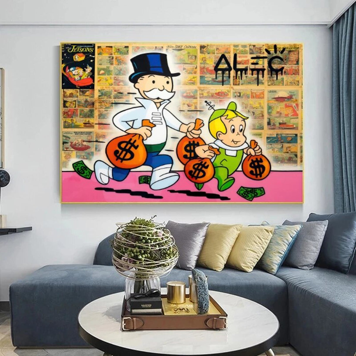 ChandeliersDecor.com-Monopoly Wall Poster-Money Bags - Alec Monopoly Art on Display