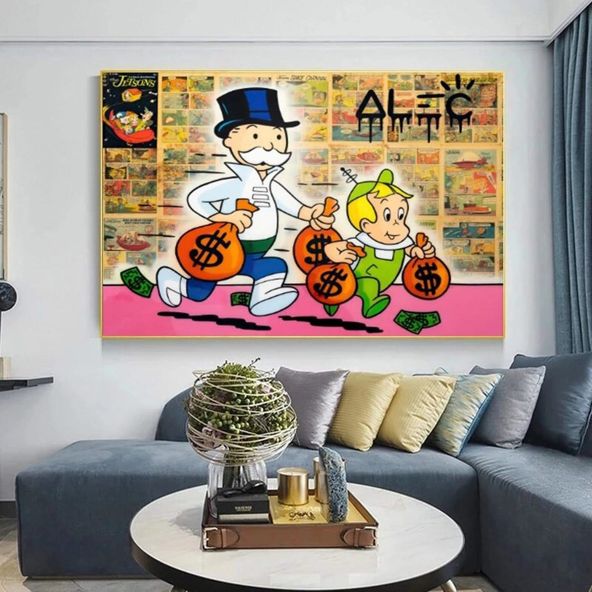 Money Bags - Alec Monopoly Art on Display-ChandeliersDecor.com