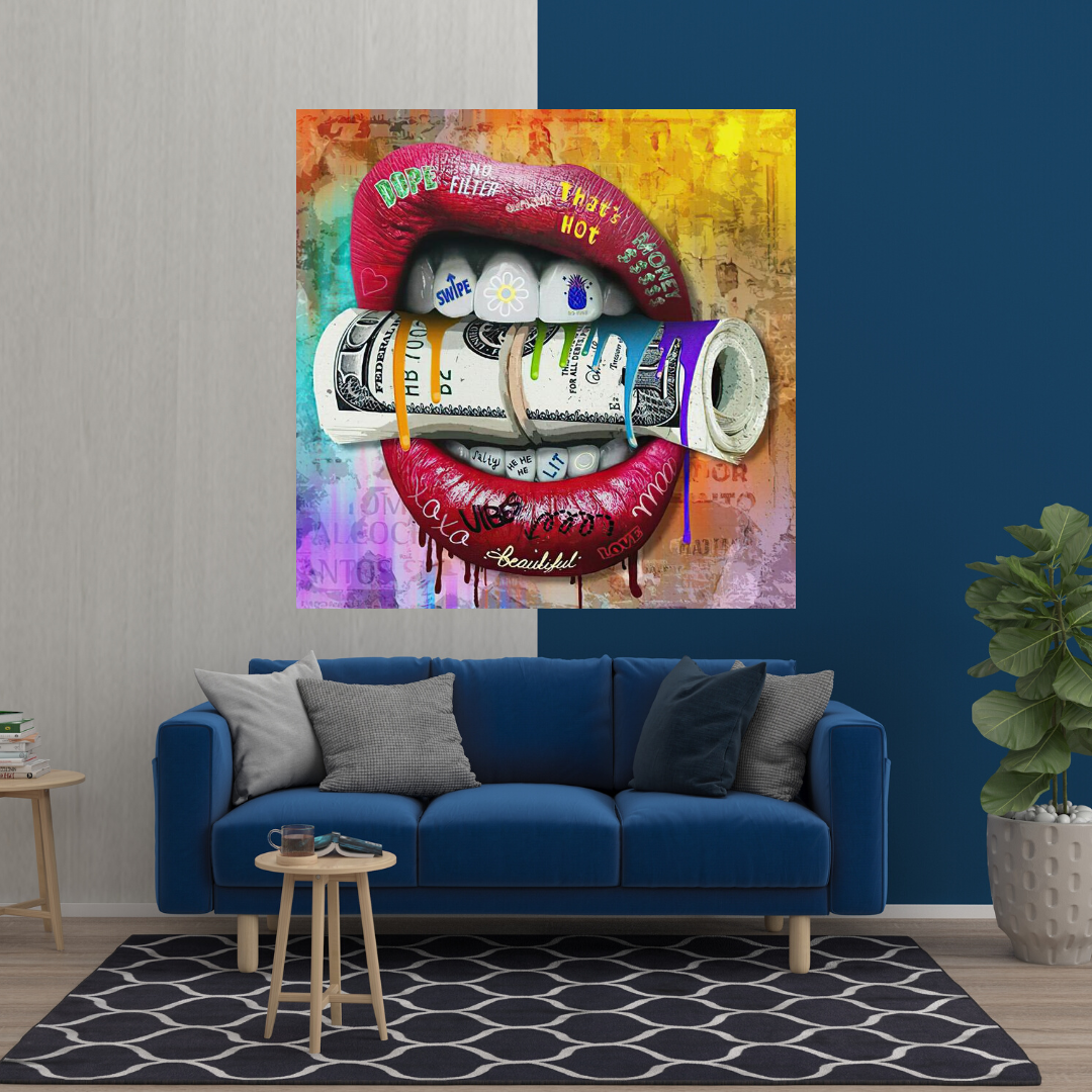 Money Lips Graffiti Canvas Wall Art-ChandeliersDecor.com