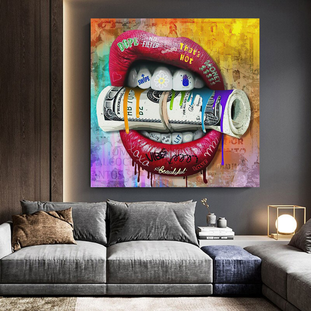 Money Lips Graffiti Canvas Wall Art-ChandeliersDecor.com