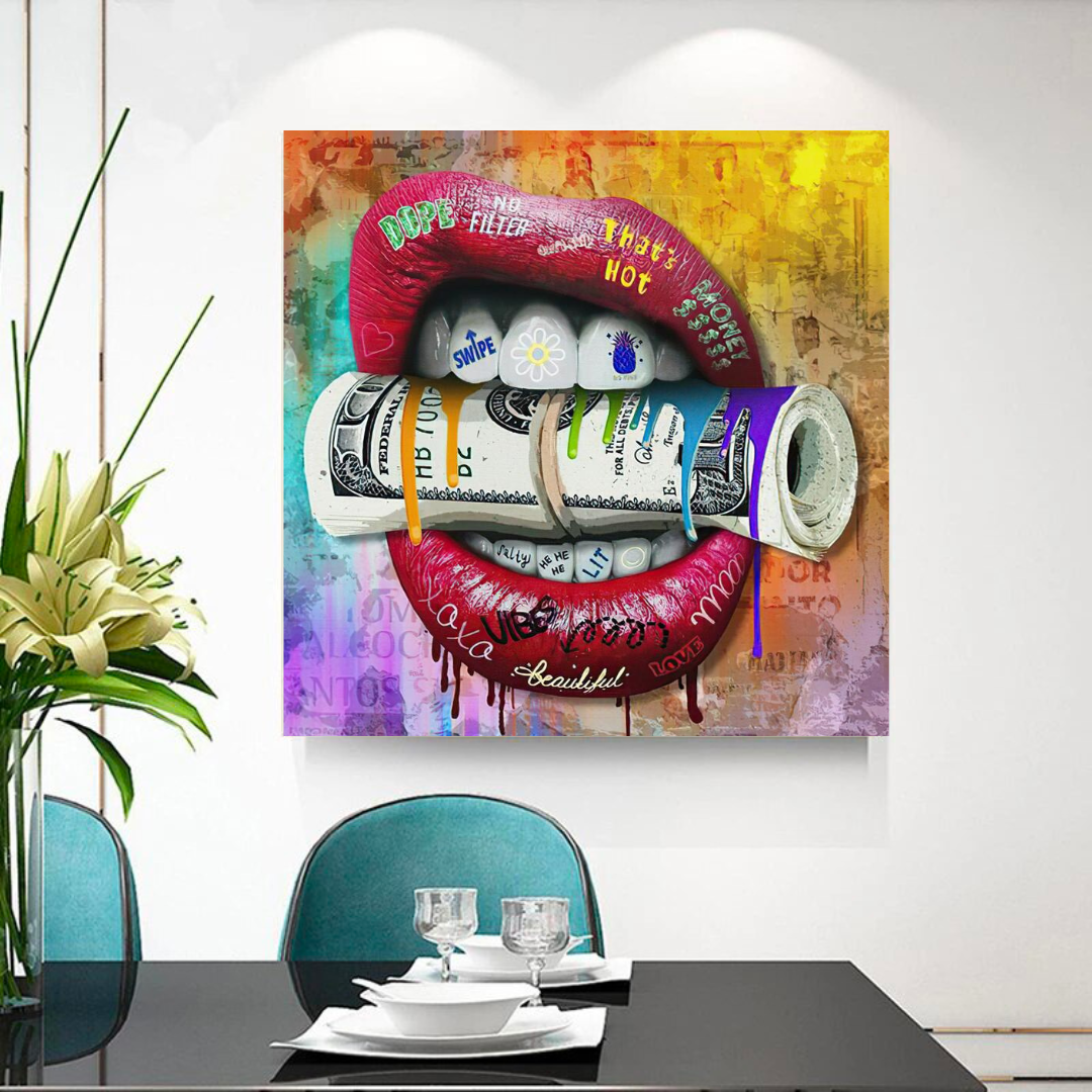 ChandeliersDecor.com-Wall Posters-Money Lips Graffiti Canvas Wall Art