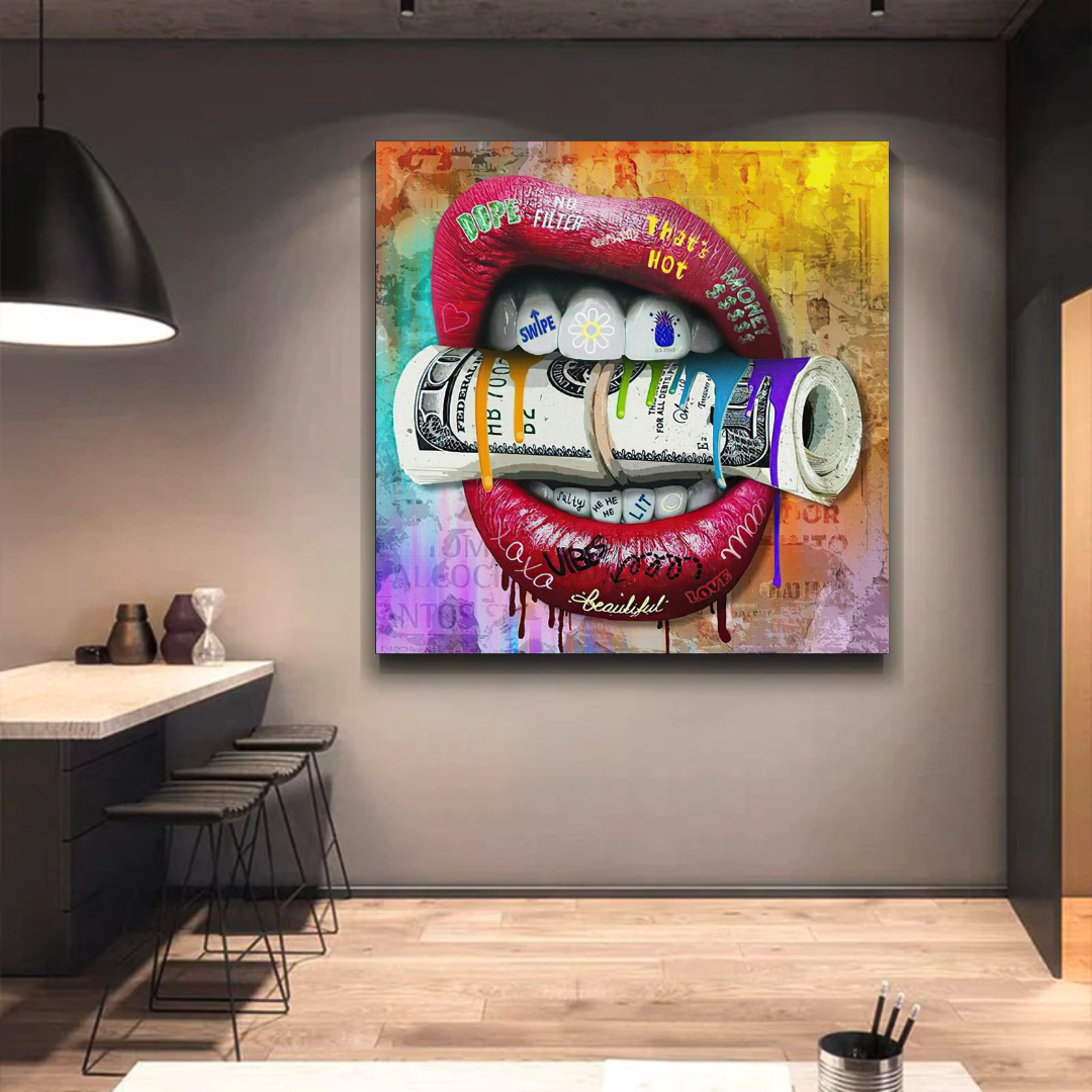 ChandeliersDecor.com-Wall Posters-Money Lips Graffiti Canvas Wall Art