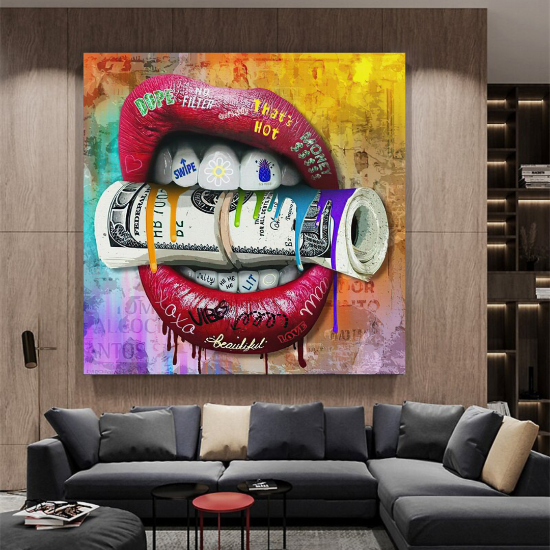 ChandeliersDecor.com-Wall Posters-Money Lips Graffiti Canvas Wall Art