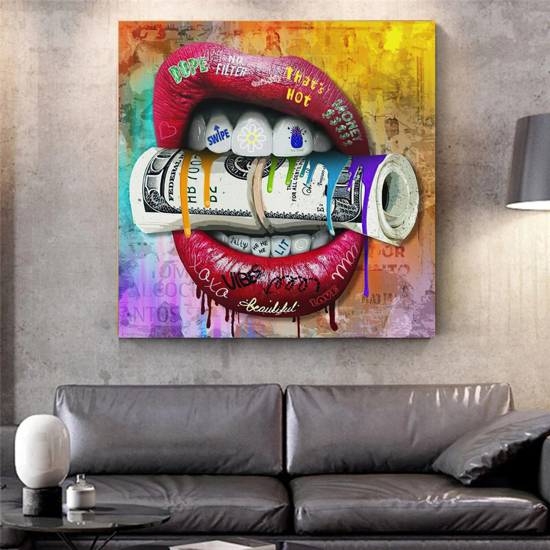 ChandeliersDecor.com-Wall Posters-Money Lips Graffiti Canvas Wall Art
