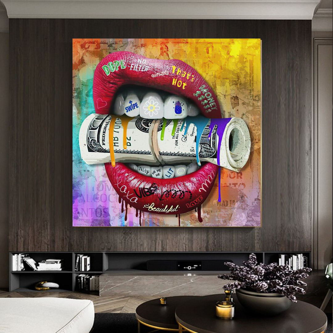 ChandeliersDecor.com-Wall Posters-Money Lips Graffiti Canvas Wall Art