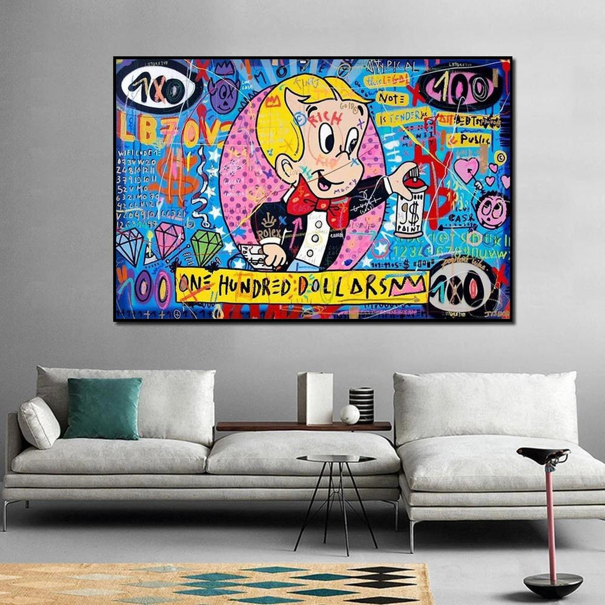 ChandeliersDecor.com-Wall Posters-Money Richie Rich Hundred Dollar Canvas Wall Art
