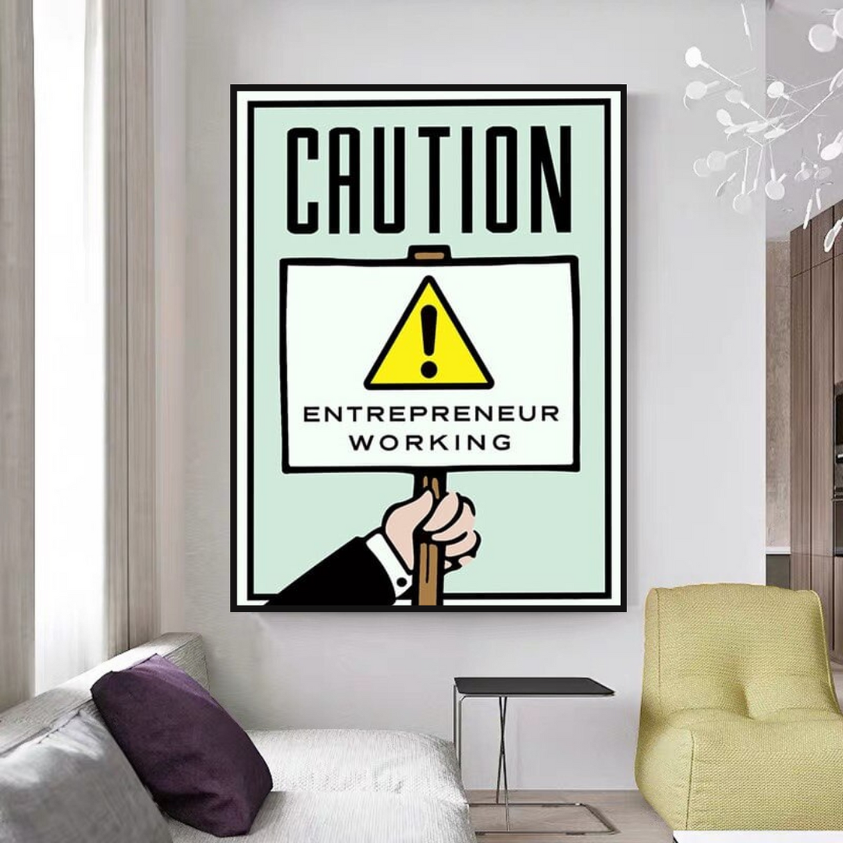 ChandeliersDecor.com-Monopoly Wall Poster-Monopoly Caution Enterpreneur Card Canvas Wall Art