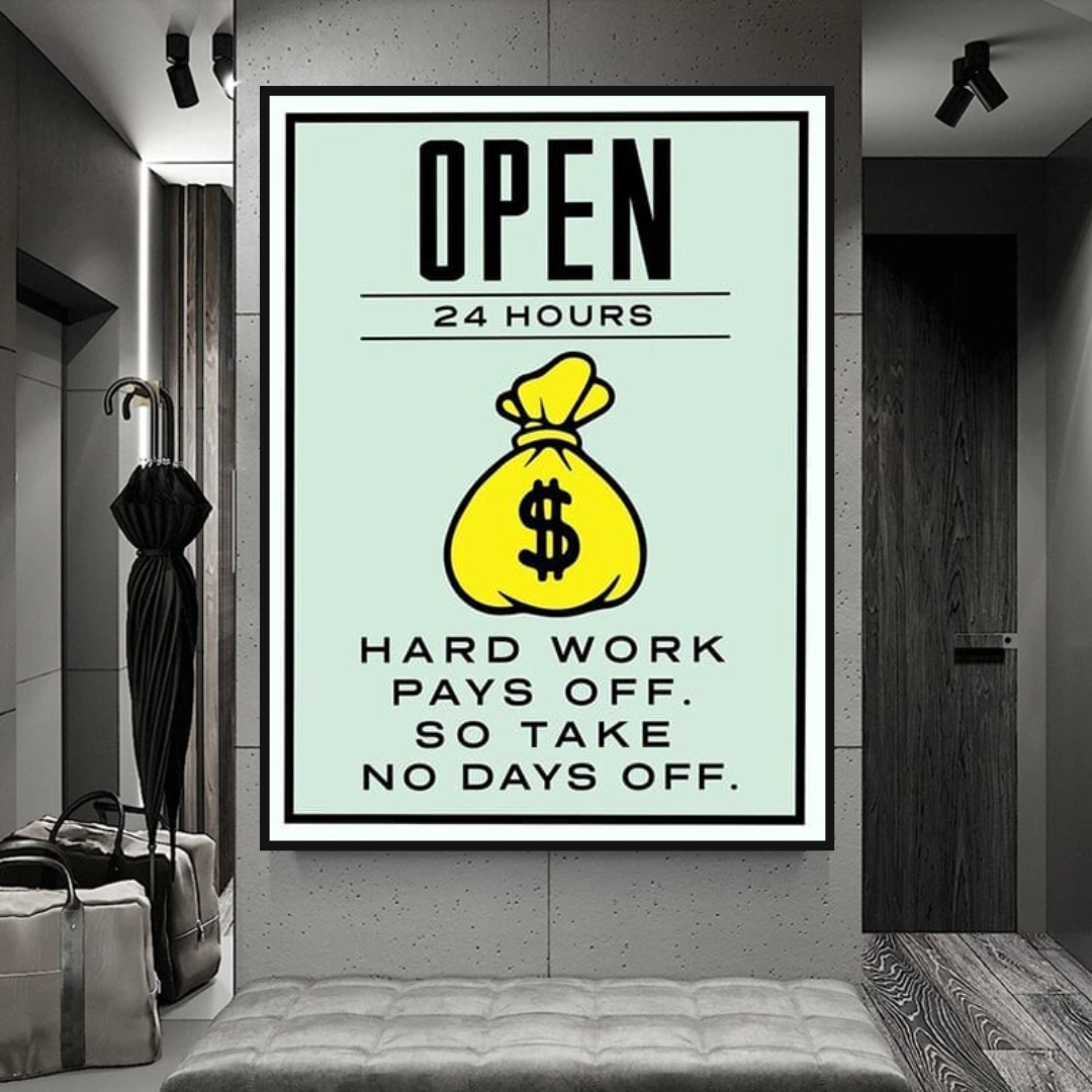 Monopoly Hard Work Pays Off Card Canvas Wall Art-ChandeliersDecor.com