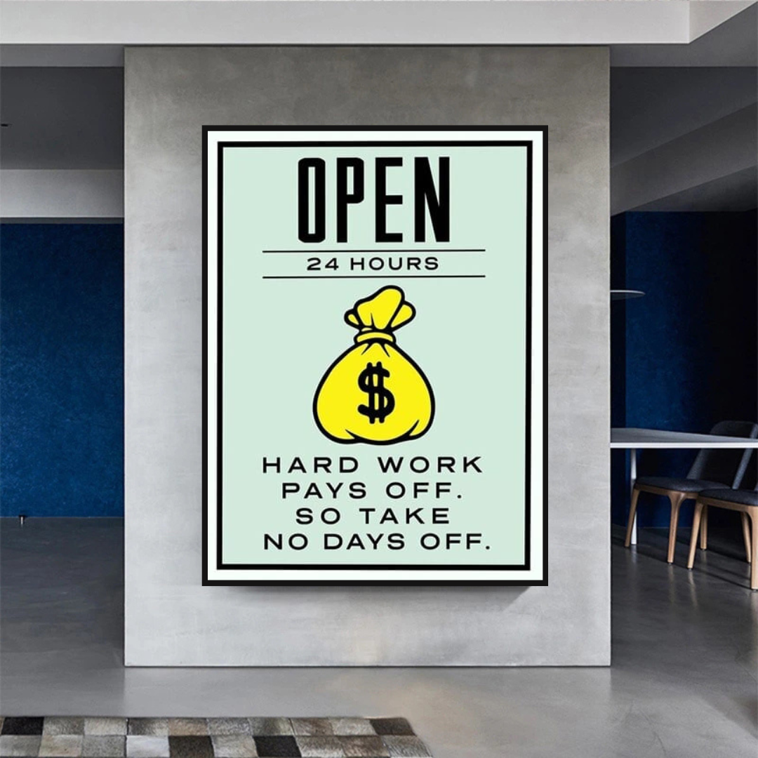 ChandeliersDecor.com-Monopoly Wall Poster-Monopoly Hard Work Pays Off Card Canvas Wall Art