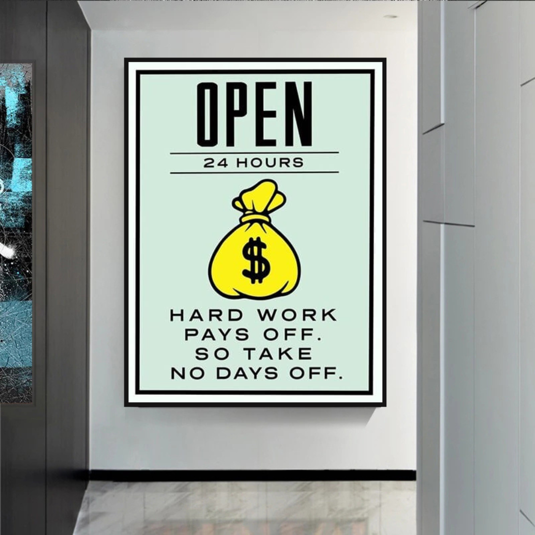 ChandeliersDecor.com-Monopoly Wall Poster-Monopoly Hard Work Pays Off Card Canvas Wall Art