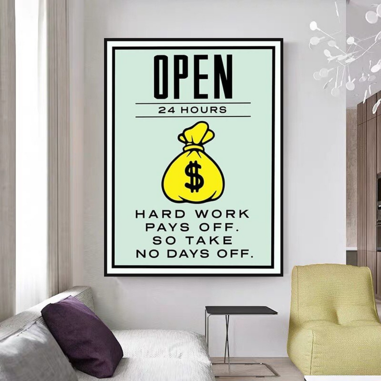 ChandeliersDecor.com-Monopoly Wall Poster-Monopoly Hard Work Pays Off Card Canvas Wall Art