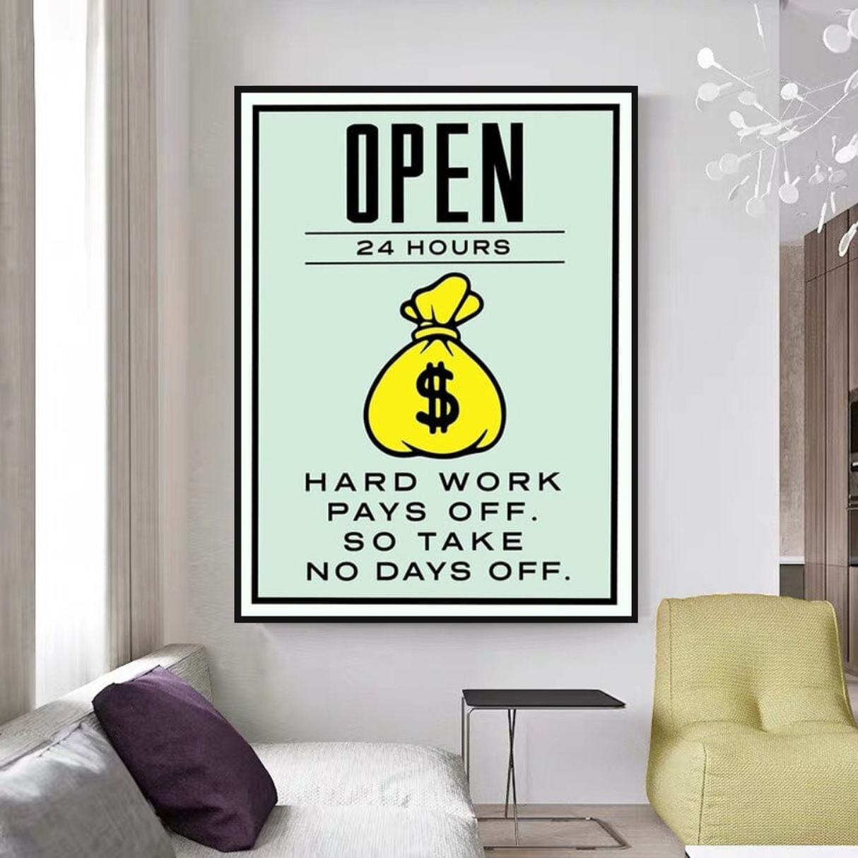 Monopoly Hard Work Pays Off Card Canvas Wall Art-ChandeliersDecor.com