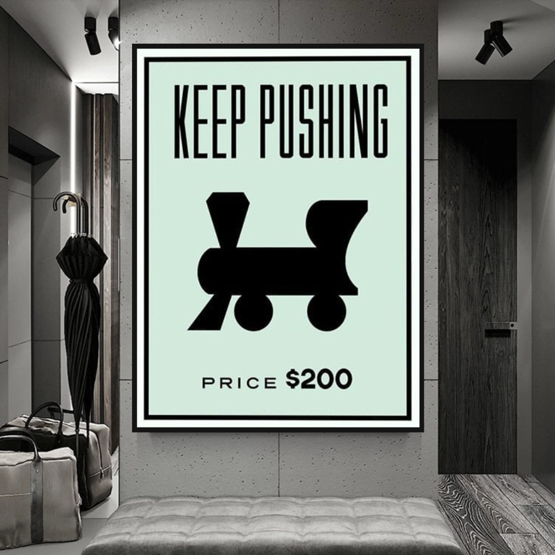 Monopoly Keep Pushing Card Canvas Wall Art-ChandeliersDecor.com