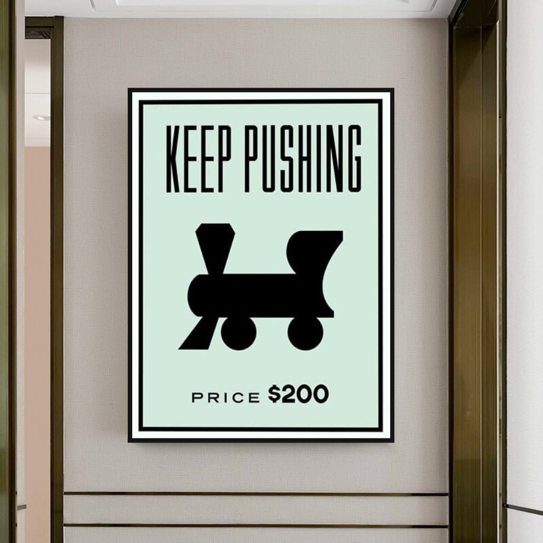 Monopoly Keep Pushing Card Canvas Wall Art-ChandeliersDecor.com