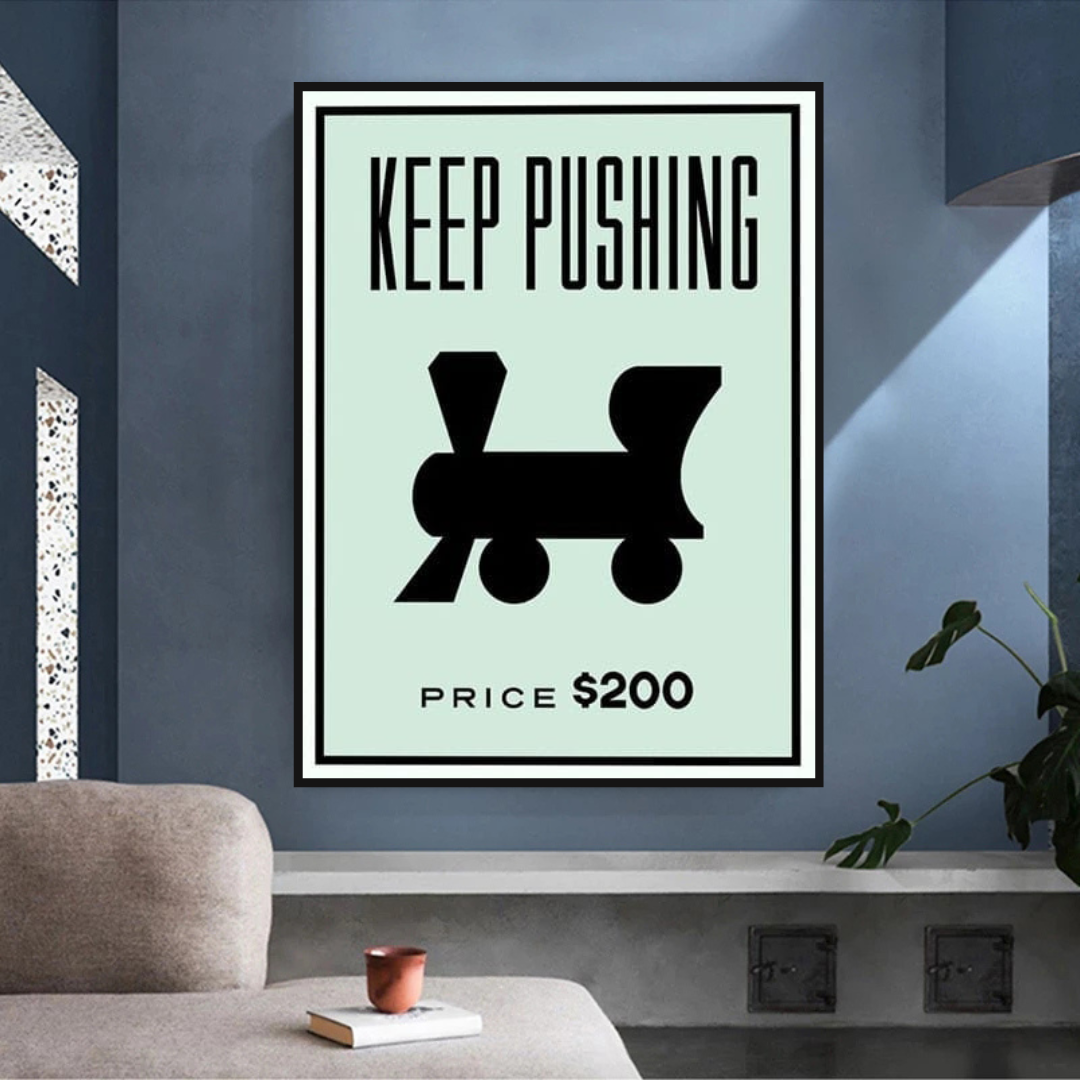 Monopoly Keep Pushing Card Canvas Wall Art-ChandeliersDecor.com