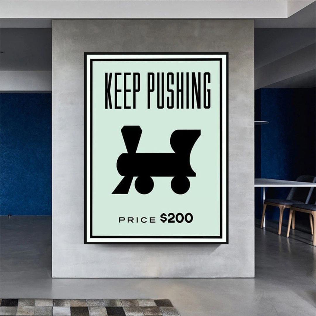 Monopoly Keep Pushing Card Canvas Wall Art-ChandeliersDecor.com
