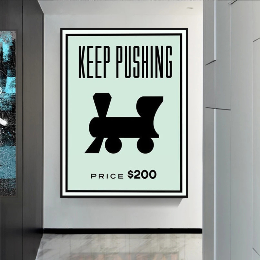 Monopoly Keep Pushing Card Canvas Wall Art-ChandeliersDecor.com