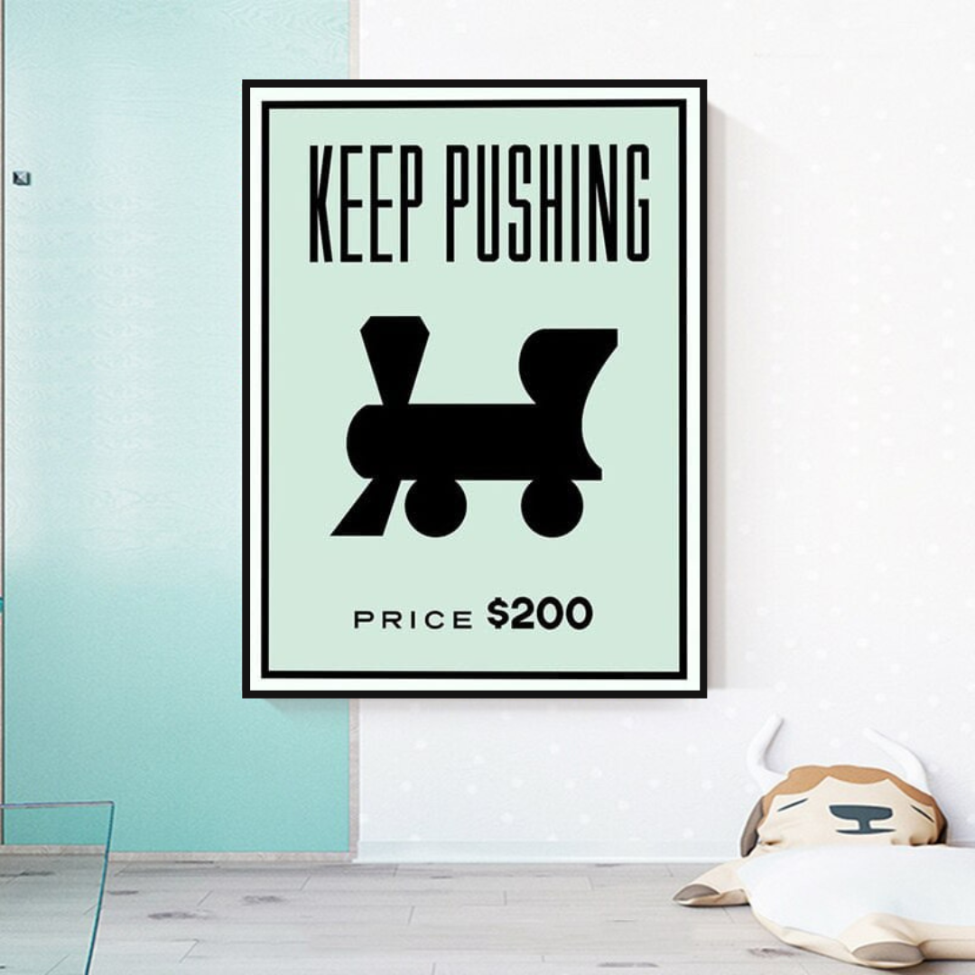Monopoly Keep Pushing Card Canvas Wall Art-ChandeliersDecor.com
