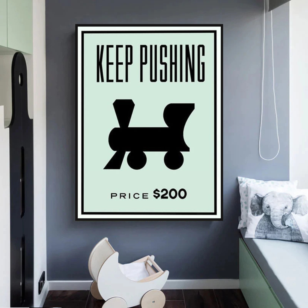 Monopoly Keep Pushing Card Canvas Wall Art-ChandeliersDecor.com