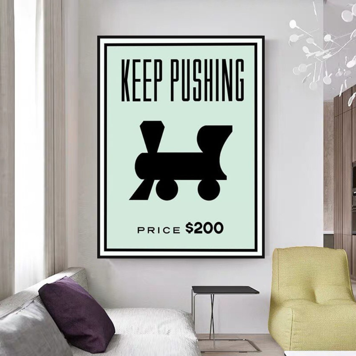 Monopoly Keep Pushing Card Canvas Wall Art-ChandeliersDecor.com