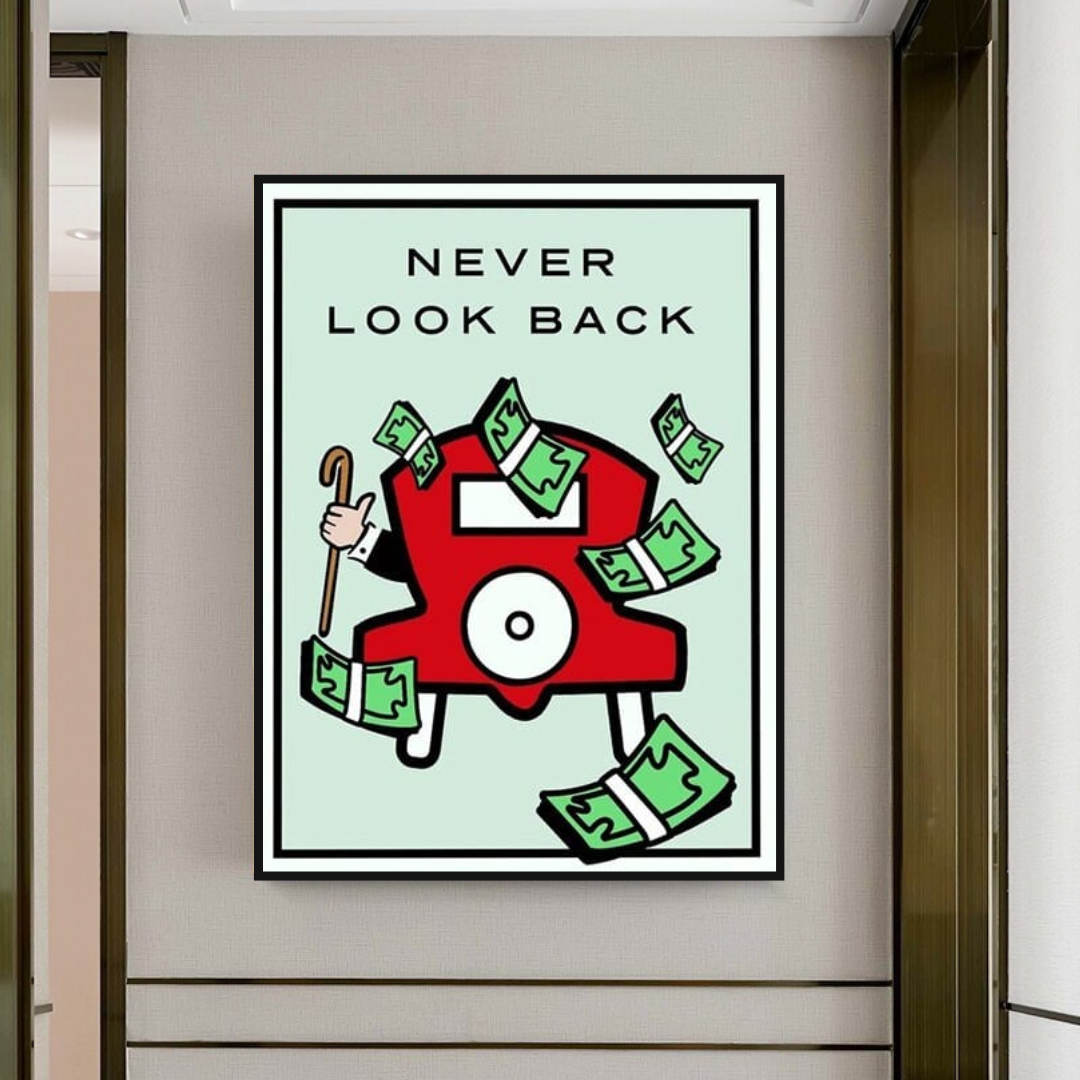 Monopoly Never Look Back Card Canvas Wall Art-ChandeliersDecor.com