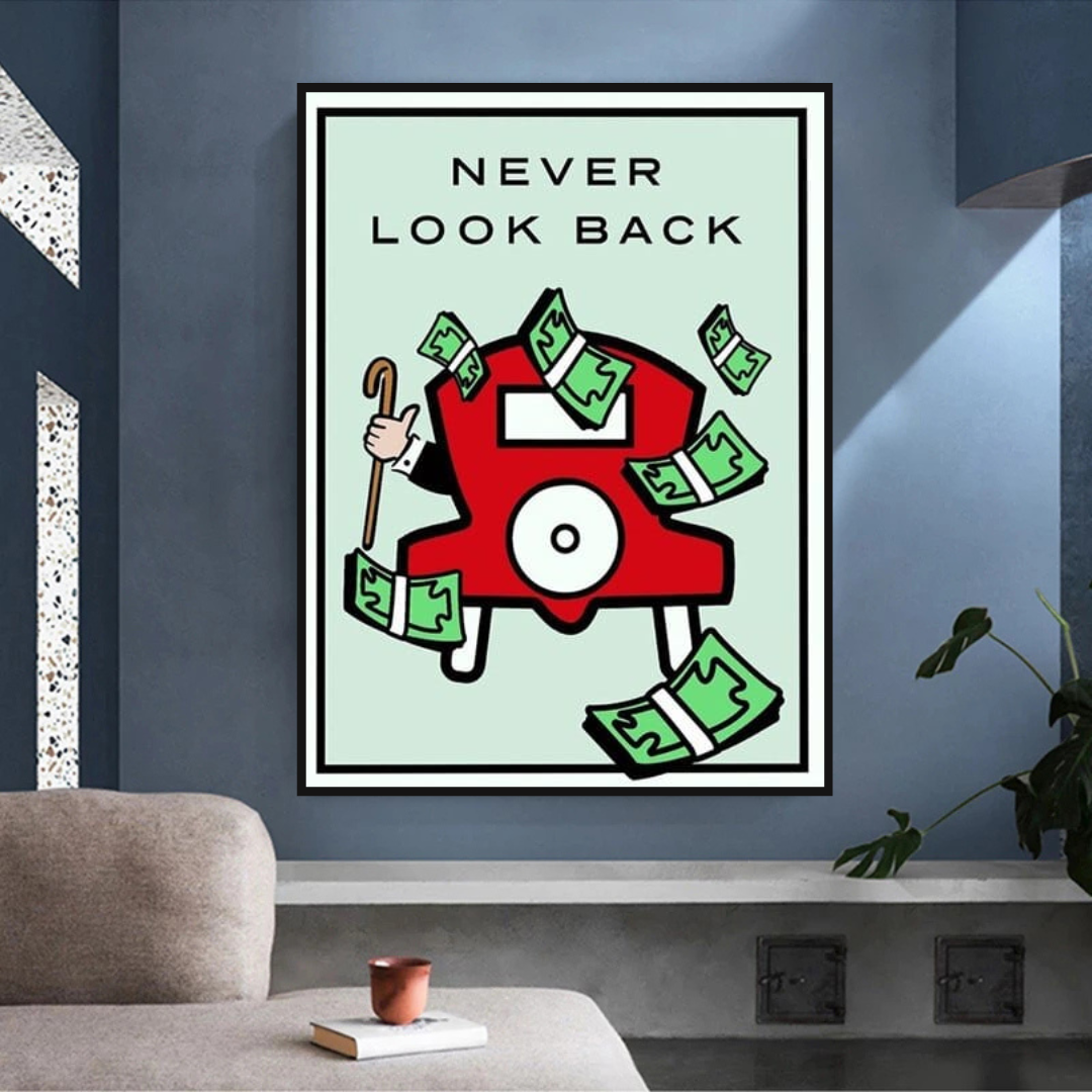 Monopoly Never Look Back Card Canvas Wall Art-ChandeliersDecor.com